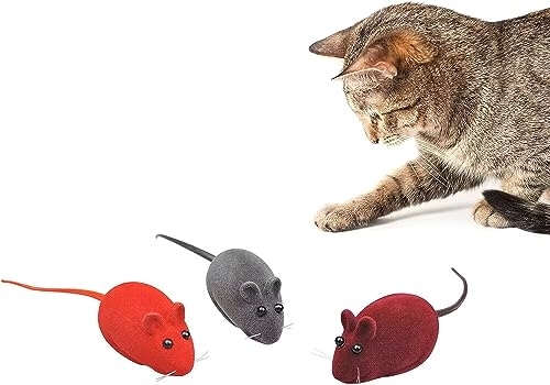 Andiker 3 x Katzenmaus-Spielzeug, beflockte Quietsch-Maus, Katzenspielzeug, 3 Farben, weiches kleines Katzenspielzeug für Indoor-Katzen, interaktives Katzenspielzeug für Katzen und Kätzchen zum Fangen von Andiker