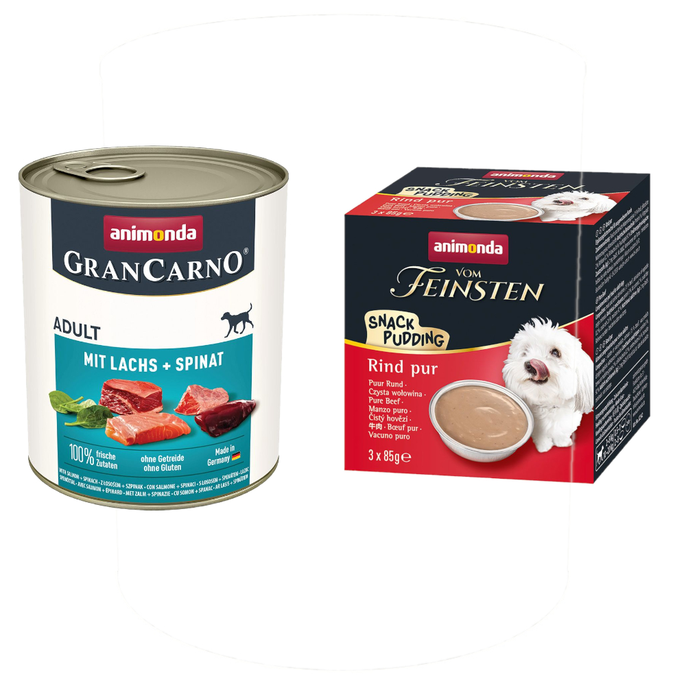24 x 800 g animonda GranCarno Original Adult + 3 x 85 g Snack-Pudding gratis! - Lachs & Spinat von Animonda GranCarno