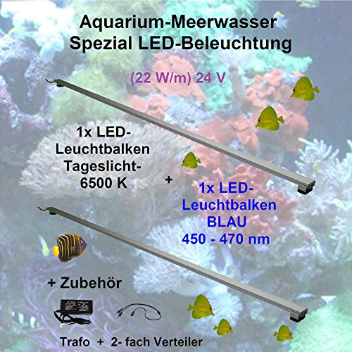Meerwasser Aquarium - LED-Leuchtbalken 30cm, 2 Leisten, Tageslicht + Blau mit Trafo 60W und Verteiler von AQUARIUM PLÜDERHAUSEN