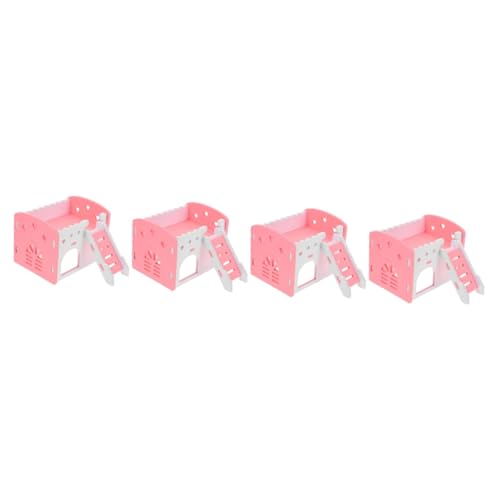 BESPORTBLE 4 Stück Hamsterbett Spielzeuge winzige Häuser Hamsterversteck mit Leiter Versteck für kleine Haustiere Doppelschicht Zubehör Kleines Meerschweinchen schlafendes Nest PVC Rosa von BESPORTBLE