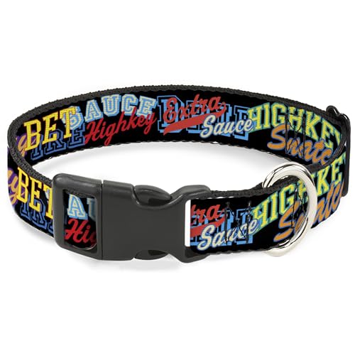 Buckle-Down Hundehalsband, Kunststoffschnalle, Slang-Verbiage, gestapelt, schwarz, mehrfarbig, 28,9 bis 41,5 cm breit von Buckle-Down