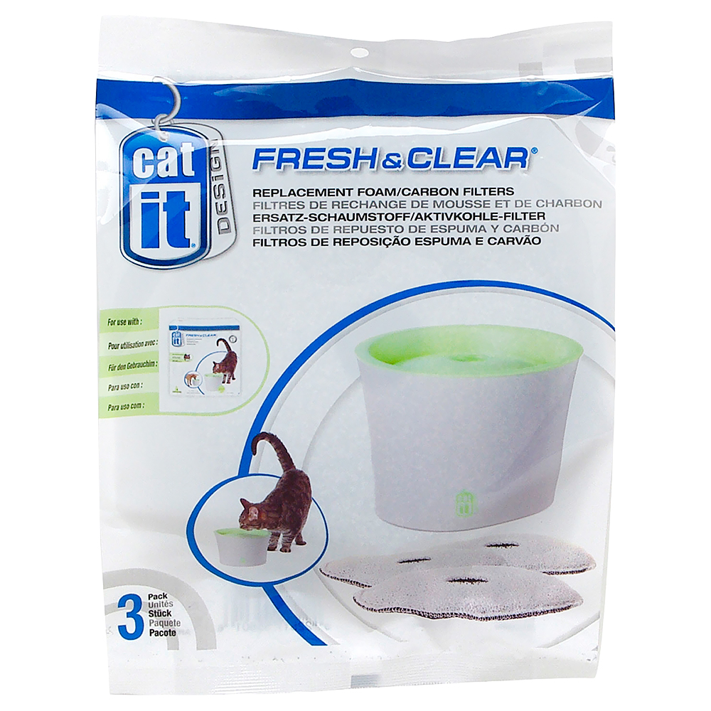 Catit Design Fresh & Clear Trinkbrunnen, 3 Liter - Ersatzfilter, 3 Stück (OHNE Trinkbrunnen) von Catit