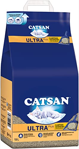 CATSAN Ultra Plus – Katzenstreu aus feinen natürlichen Tonkörnchen – 1 x 15 Liter von Catsan