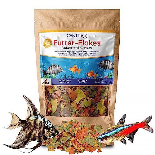 Centra24 Premium Fischfutter 1L, Futter-Flakes, Flocken - Hauptfuttermittel für alle Zierfische mit Vitaminen ohne Konservierungsstoffe, Aquarium, Süßwasserfisch von Centra24