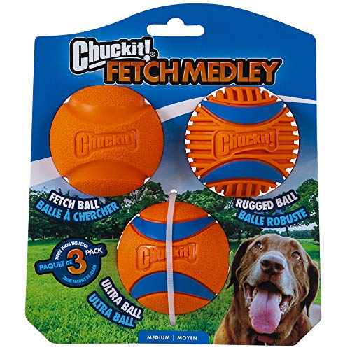 Chuckit! Fetch Medley Gen. 3 Gummibälle, Ultra Ball, Fetch Ball, Rugged Ballwerfer, kompatibles Kauspielzeug, Medium, 3 Stück von Chuckit!