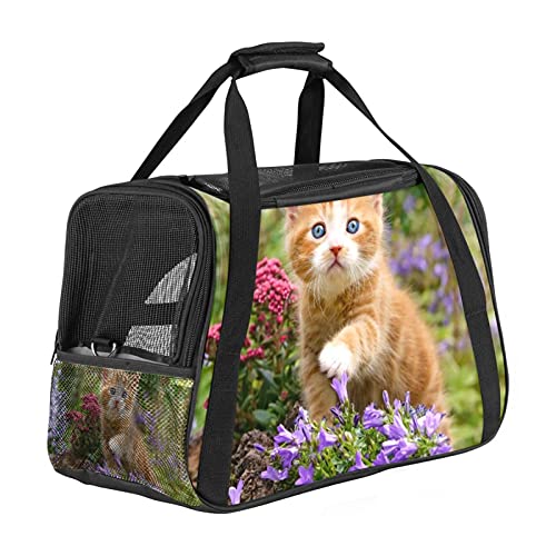 Haustier-Transporttasche für Katzen und Kätzchen, mit Blumen, weiche Seiten, tragbar, faltbar, Fluggesellschaften zugelassen von Eslifey