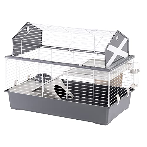 Ferplast Kaninchenkäfig, Hasenheim Kleintierekäfig, BARN, 2 Etagen, Dach zum Öffnen, Zubehör und Kaninchenzubehör Inklusive, 96 x 57 x h 73 cm. von Ferplast