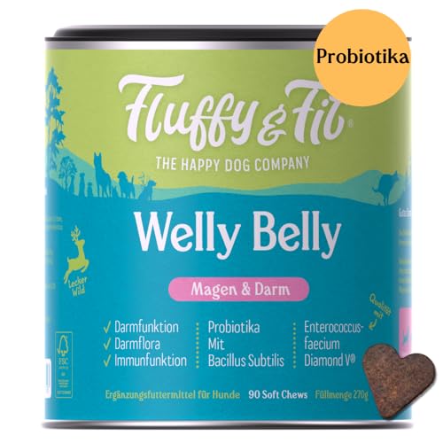Fluffy & Fit Welly Belly Hunde Probiotika Darmflora aufbauen - Verdauungssnacks Hund für verbesserte Verdauung & Immunsystem, Leckerli zur Stärkung Darmgesundheit, 270g (1 x Dose) von Fluffy & Fit