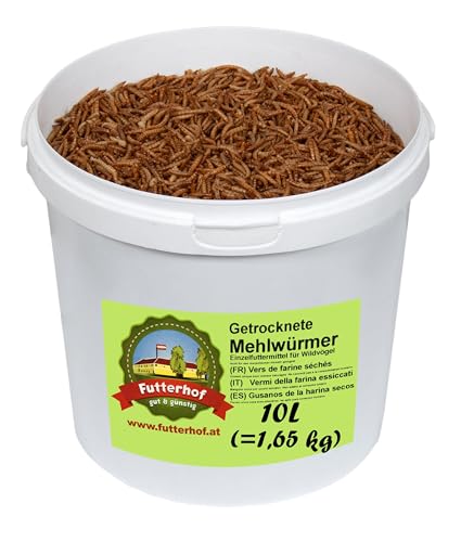 Futterhof getrocknete Mehlwürmer 10 L Eimer (= 1,65 kg), Premium Qualität von Futterhof