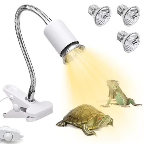 GothicBride Schildkröten-Wärmelampe mit 3 UVB-Glühbirnen 25 W 50 W -Heizlampe Aquarium-Tiere Zubehör Weiß von GothicBride
