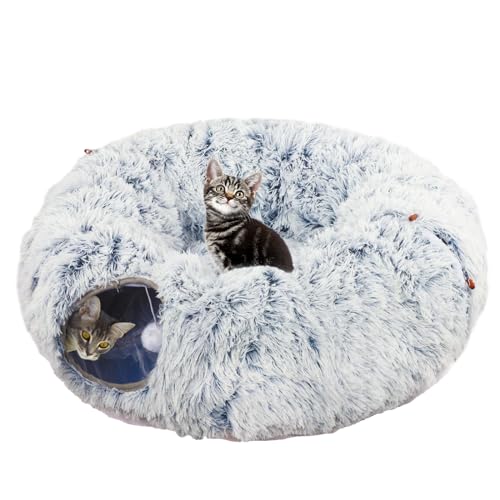 HANDYAY Katzentunnel Bett, Pop Up Katzentunnel mit zentraler Matte, Plüsch-Katzenspieltunnel für Indoor-Katzen mit flauschigem Ball, multifunktionales Katzenspielzeug von HANDYAY
