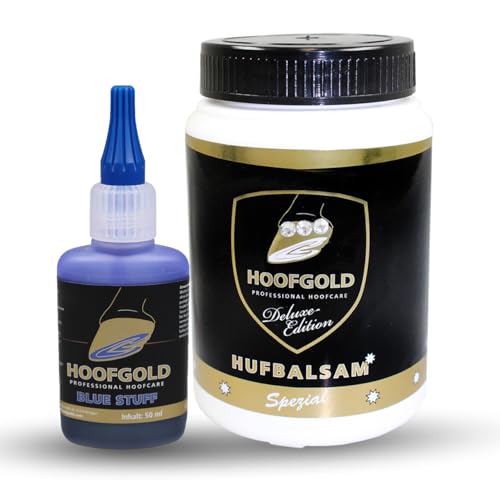 HOOFGOLD Strahlfäule Hilfekombi - Hufbalsam Deluxe Spezial 500 ml & Bluestuff 50 ml - effektive Hilfe - Hufprobleme beim Pferd von HOOFGOLD