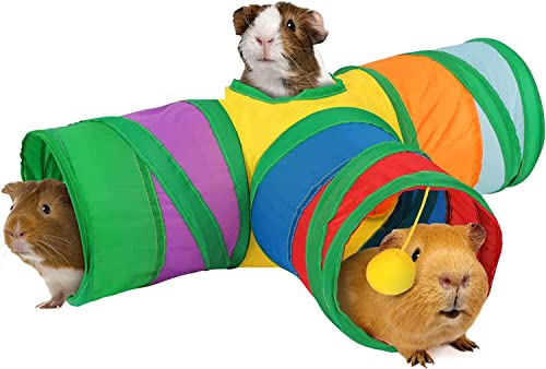 HYLYUN Meerschweinchen Tunnel & Röhren zusammenklappbar, 3-Wege-Tunnel versteckt Spielzeug, tragbares Kleintier-Versteck Haustierspielzeug Tunnel für Meerschweinchen, Frettchen, Hamster-Ratte von HYLYUN