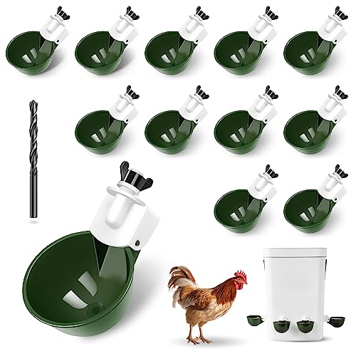 Hipykat Chicken Waterer Feeder Cups 12pcs - Automatische Befüllung Wasser Feeder Schwerkraft DIY Geflügel Bewässerungssystem Huhn Wasserspender Schüssel Stall Zubehör für Huhn Hühner Ente Gans von Hipykat