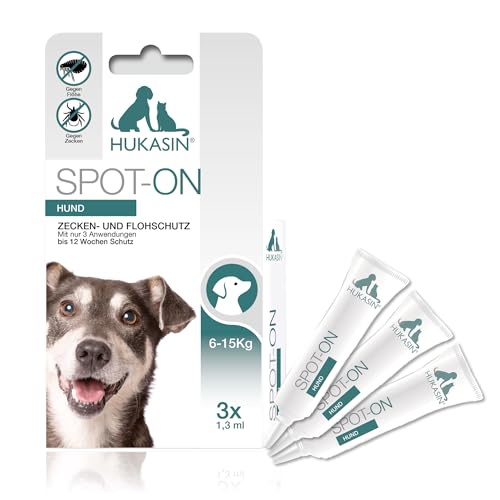 Hukasin® Spot On Hund 6-15kg - Zecken- und Floh Schutz - langanhaltender Zeckenschutz Hund & Flohmittel Hund bis zu 12 Wochen, für die Gesundheit Ihres Hundes von Hukasin