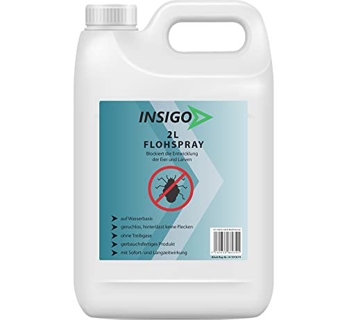 INSIGO Anti-Floh-Spray 2 Liter | Hochwirksame Flohbekämpfung | Mittel gegen Flöhe auf Wasserbasis | Floh-Abwehr gegen Larven & Eier | Fleckenfreies Floh-Mittel mit Langzeitwirkung von INSIGO
