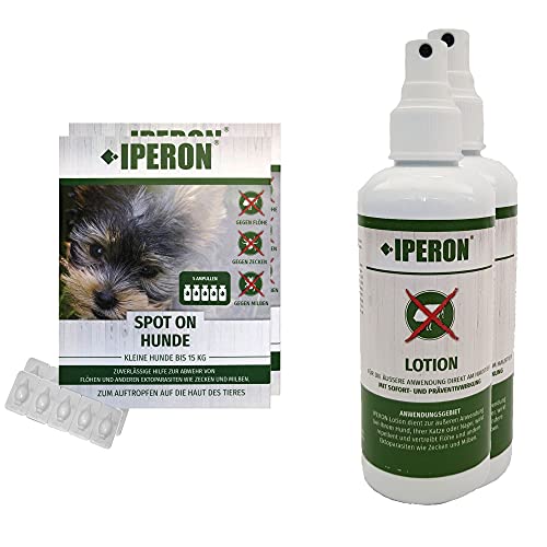 IPERON® 10 x 5 x 1 ml Spot-ON Kleiner Hund + 10 x 200 ml Lotion im Set Zeckenschutz Pflege für Hunde Katzen Nager Abwehr Ungeziefer Flöhe Zecken von Iperon