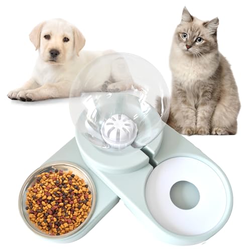 MUYG Automatischer Futterspender und Wasserspender, 2-in-1, für Hunde und Katzen, Schwerkraft-Futter-Wasser-Set mit abnehmbarem Edelstahlnapf, All-in-One-Pettränke und Futterspender für kleine Hunde, von MUYG
