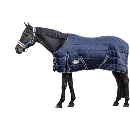 Marengos - Pferde Stalldecke 420D Comfort | atmungsaktiv & mit Thermofüllung | leichte Decke für Pferde mit Kreuzgurten | Größe 135 cm & in Marine | Pferdedecke mit 100g Füllung von Marengos