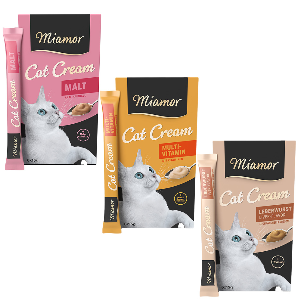 Miamor Cat Snack Cream Probiermix 18 x 15 g - Malt Cream, Multivitamin, Leberwurst von Miamor
