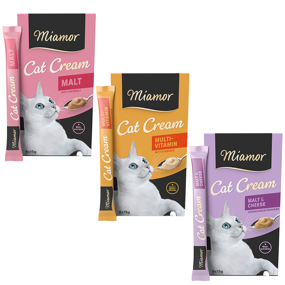 Miamor Cat Snack Cream Probiermix 18 x 15 g - Malt Cream, Multivitamin, Malt Cream & Käse von Miamor