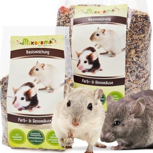 Mixerama Farb- und Rennmäuse Basismischung - artgerechtes Mäusefutter für die Farbmaus und Gerbil ohne Pellets Kleintierfutter Alleinfutter von Mixerama