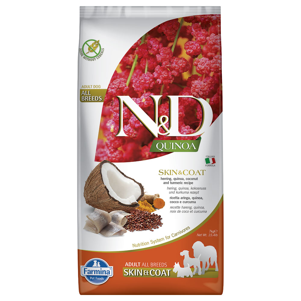 Farmina N&D Quinoa Adult Skin & Coat mit Hering & Kurkuma - Sparpaket: 2 x 7 kg von N&D Quinoa Dog