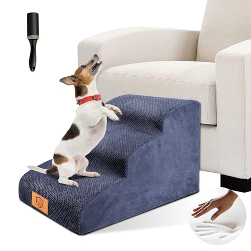 OZD Hundetreppe mit 3 Stufen, Schaumstoff-Hundetreppe mit maschinenwaschbarem Bezug für Sofa, Haustiertreppe mit hochdichtem Schwamm für Hunde, senden Sie 1 klebrige Haustier-Fusselrolle von OZD