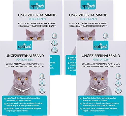 OptiPet 4X Ungezieferhalsband für Katzen, 4 Monate Schutz gegen Flöhe, Zecken,Mücken, Milben, reflektierend, für Katzen ab 12 Wochen von OptiPet