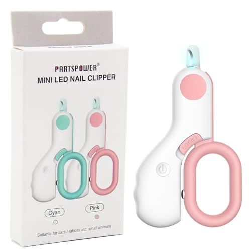 PARTSPOWER LED Haustier Nagelknipser, Katzen Krallenpflege Nagelpflege Clipper, Vermeiden Sie übermäßiges Schneiden, Vogel, Kaninchen (Rosa) von PARTSPOWER