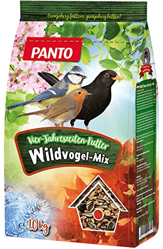 PANTO Vier-Jahreszeiten-Futter – 5x1 kg Vogelfutter für Futterhäuschen, Streufutter für Vögel mit Sonnenblumenkernen, Erdnüssen, Getreideflocken von PANTO