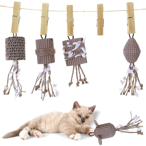 Pawfect Family® Wellpappen Katzenspielzeug Set: 5 Kratzspielzeuge für Katzen, mit Sisalseil und Aufhängeschlaufen, geeignet als Ersatz für Katzenangel von Pawfect Family