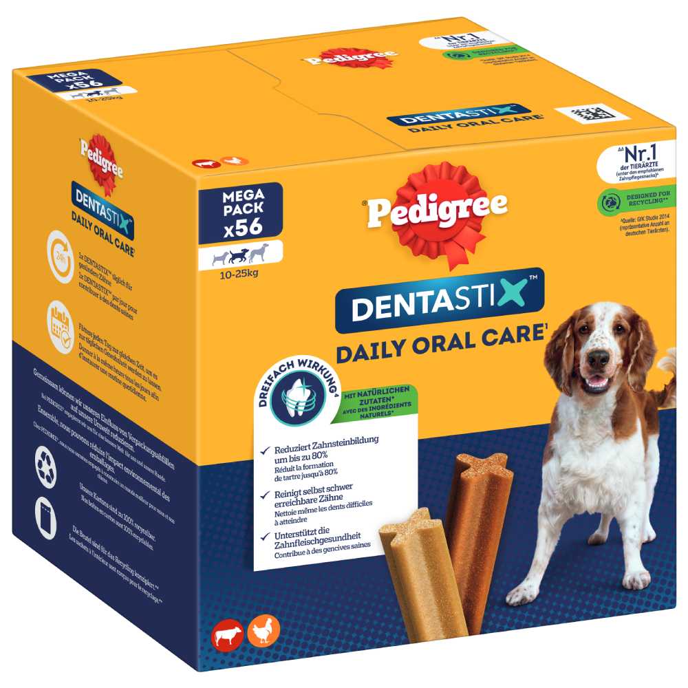 Zahnpflege Snack: Pedigree Dentastix für mittelgroße Hunde (10-25 kg) - Multipack (112 Stück) für mittelgroße Hunde (10-25 kg) von Pedigree