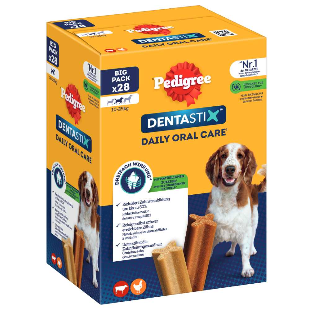 Zahnpflege Snack: Pedigree Dentastix für mittelgroße Hunde (10-25 kg) - Multipack (28 Stück) für mittelgroße Hunde (10-25 kg) von Pedigree