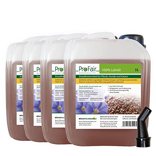20 Liter ProFair Leinöl (4 x 5 Liter Kanister) kaltgepresst, 100% aus Reiner Leinsaat, ohne Zusätze, Einzelfuttermittel für Pferd, Hund und Katze von ProFair