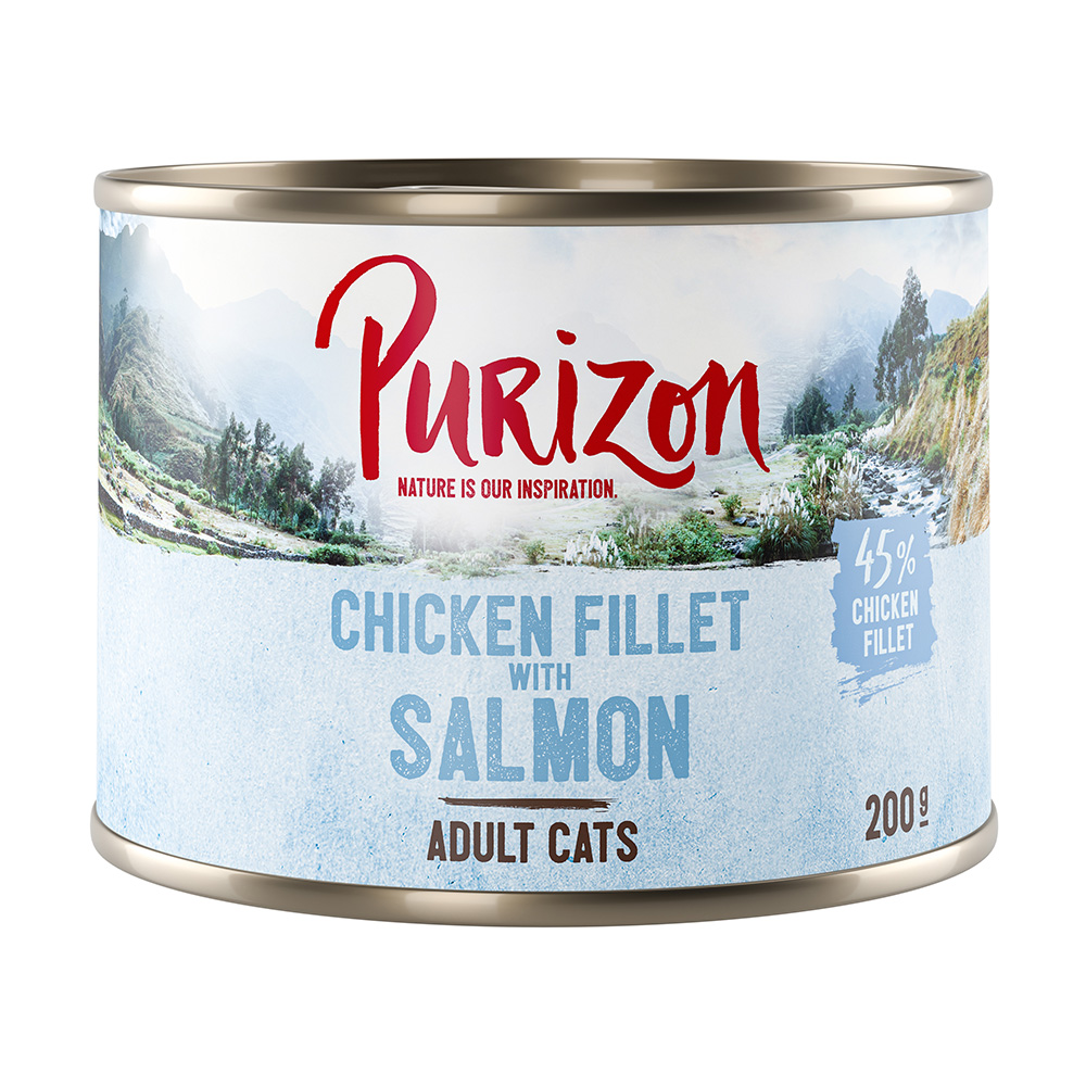 Purizon Adult Huhn mit Fisch  - getreidefrei - Als Ergänzung: 6 x 200 g Hühnerfilet mit Lachs Nassfutter von Purizon