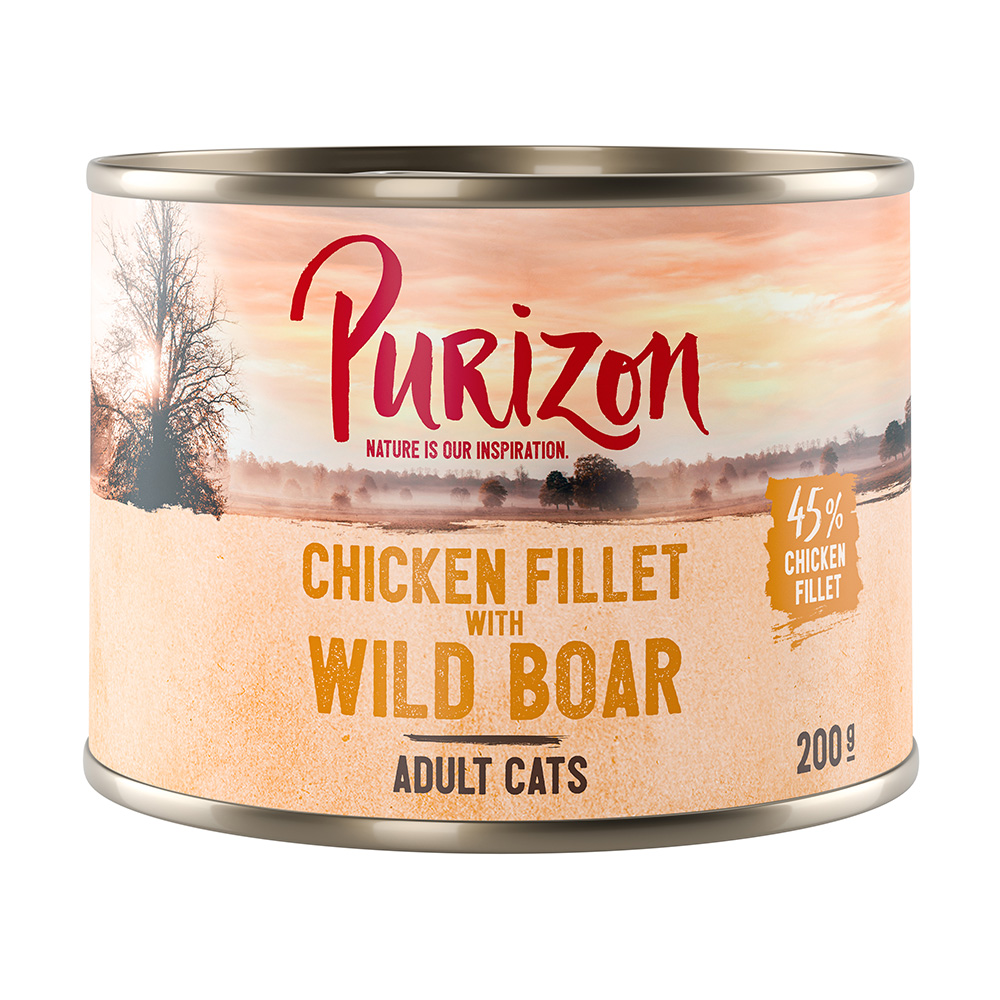 Purizon Adult Wildschwein mit Huhn - getreidefrei - Als Ergänzung: 6 x 200 g Hühnerfilet mit Wildschwein Nassfutter von Purizon