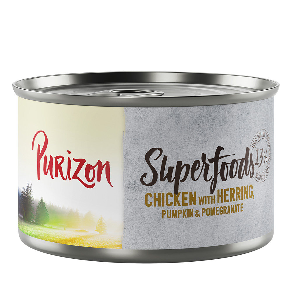 Purizon Superfoods 12 x 140 g - Huhn mit Hering, Kürbis und Granatapfel von Purizon