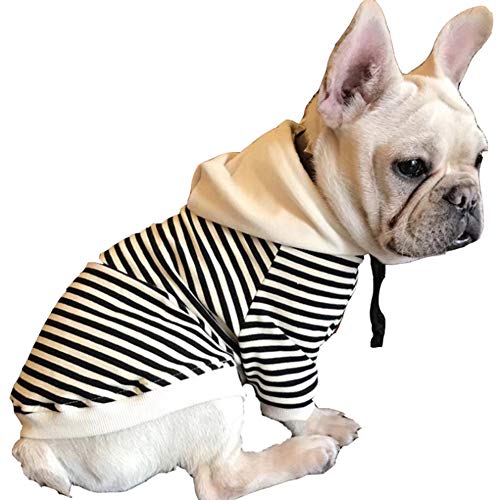 RayMinsino Hunde-Kapuzenpullover für Hunde, gestreift, Baumwolle, zweibeinig, Baumwolljacke, Sweatshirt, Mantel für Welpen, mittelgroße Hunde, Katzen, Schwarz und Weiß von RayMinsino