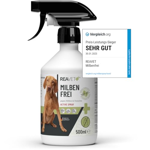 ReaVET Anti Milben-Spray für Hunde, Katzen & Pferde 500ml - Milbenspray mit Soforteffekt gegen Juckreiz & Befall, Antimilbenspray I Milbenschutz zur effektiven Abwehr von Milben & Parasiten von ReaVET