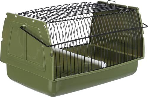 TRIXIE Transportbox für Vögel und Kleintiere, 22 × 14 × 15 cm, 5901, grün, Kunststoff/Metall, Tragegriff, herausnehmbarer Sitzstange von TRIXIE