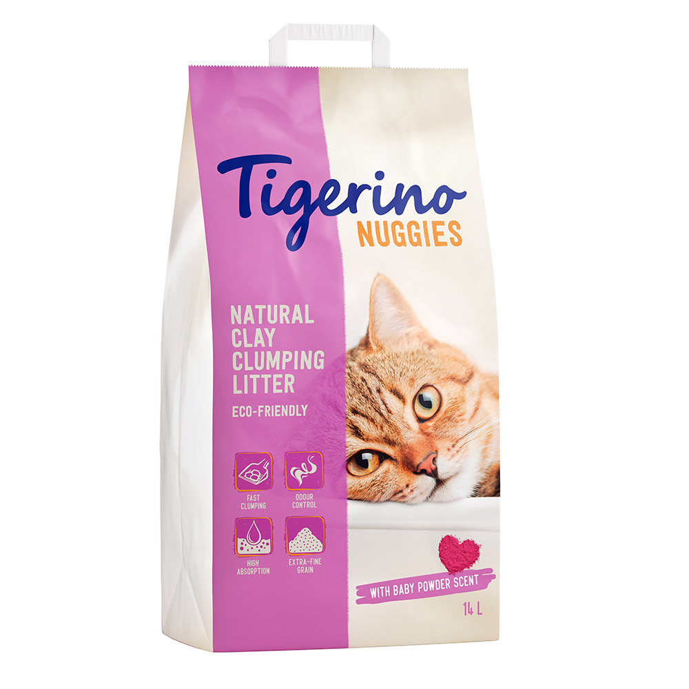 Tigerino Nuggies Katzenstreu – Babypuderduft - Sparpaket 2 x 14 l von Tigerino