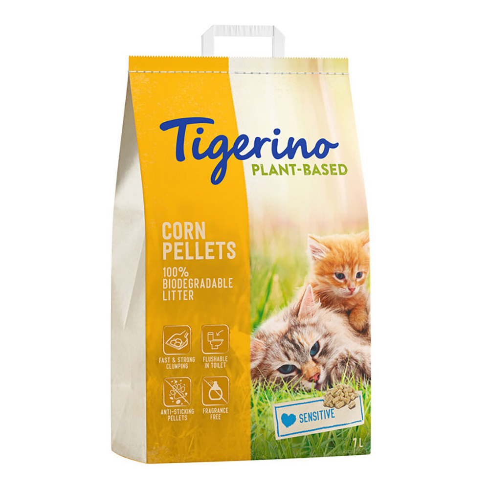 Tigerino Plant-Based Mais Katzenstreu - Sensitive, parfümfrei - 7 l von Tigerino