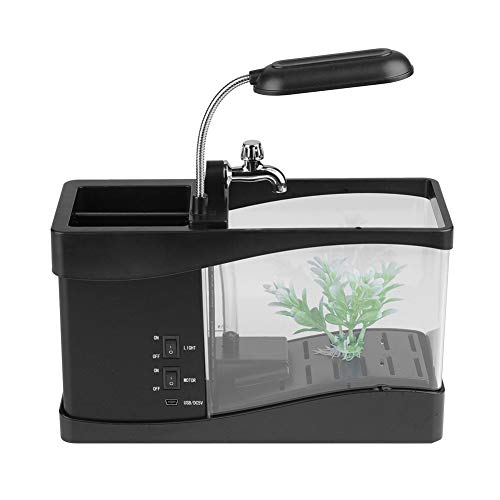 Mini-Aquarium, USB-wiederaufladbarer Betta-Aquarium-Kit, elektronisches Desktop-Aquarium mit Uhrfunktion, LCD-Desktop-Lampe, Stifthalter(Schwarz) von Tiiyee