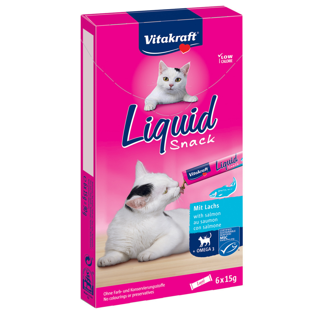 Vitakraft Cat Liquid-Snack mit Lachs + Omega 3 -Sparpaket 24 x 15 g von Vitakraft