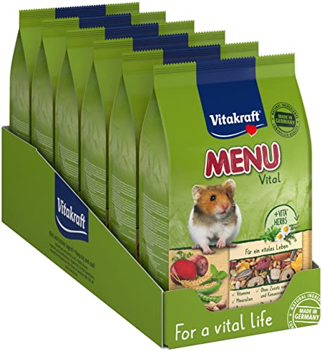 Vitakraft Menu Vital, Hauptfutter für Hamster, mit Gemüse, mit Nüssen, mit lebenswichtigen Vitaminen und Mineralien, ohne Zusatz von Zucker und Getreide (6x 400g) von Vitakraft