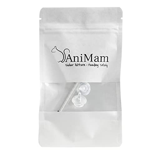 5 AniMam Midi + 2 Futter-Medikament-Spritzen (1ml & 3ml), Aufzucht-Nippel mit Futter-Spritze für kleine bis mittlere Säugetiere, wie Kitten, Degus, Chinchillas, Eichhörnchen und weitere Wildtiere von Waldkobolde