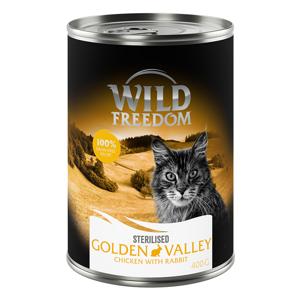 6 x 200 g / 400 g Wild Freedom Adult Sterilised zum Probierpreis! - Golden Valley Sterilised - Kaninchen & Huhn (6 x 400 g) von Wild Freedom
