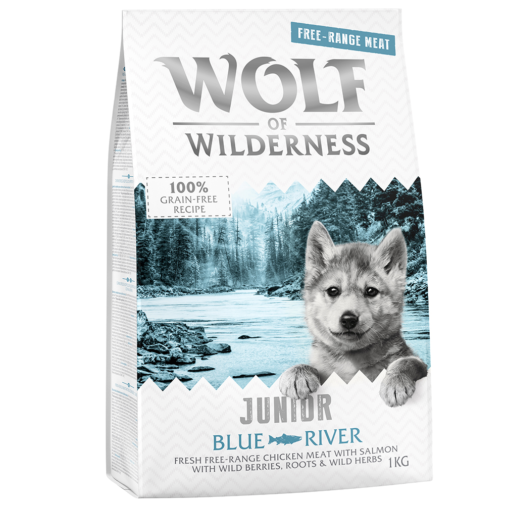 2 x 1 kg Wolf of Wilderness Trockenfutter zum Sonderpreis! - JUNIOR Blue River - Freilandhuhn & Lachs von Wolf of Wilderness
