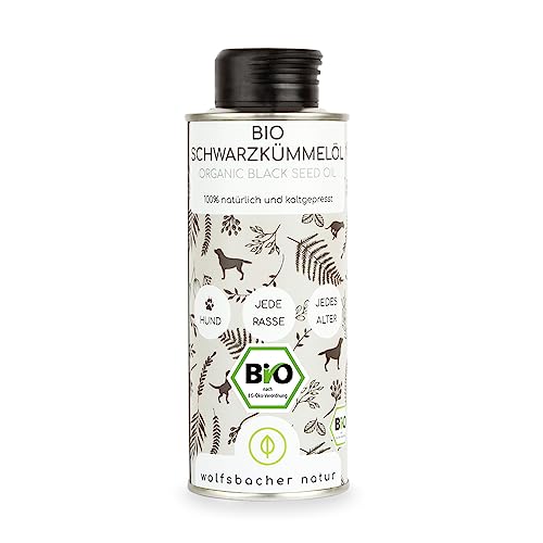 Bio Schwarzkümmelöl für Hunde 250ml - kaltgepresst 100% biologischer Anbau - Pures ägyptisches Schwarzkümmelöl (Nigell Sativa) DE-ÖKO-060 von Wolfsbacher